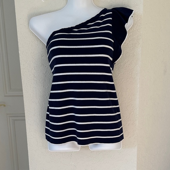 Lilly Pulitzer Navy Striped One-Shoulder Top - Picture 1 of 5